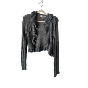 Decree Sweater Y2k XL Gray Metallic‎ Ruffle Open Cardigan Knit Cropped Soft